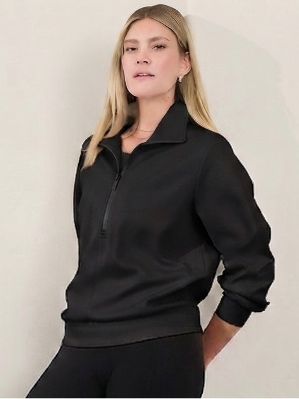 Athleta Sz M Allure Black Athleisure 1/4 Zip Sweater